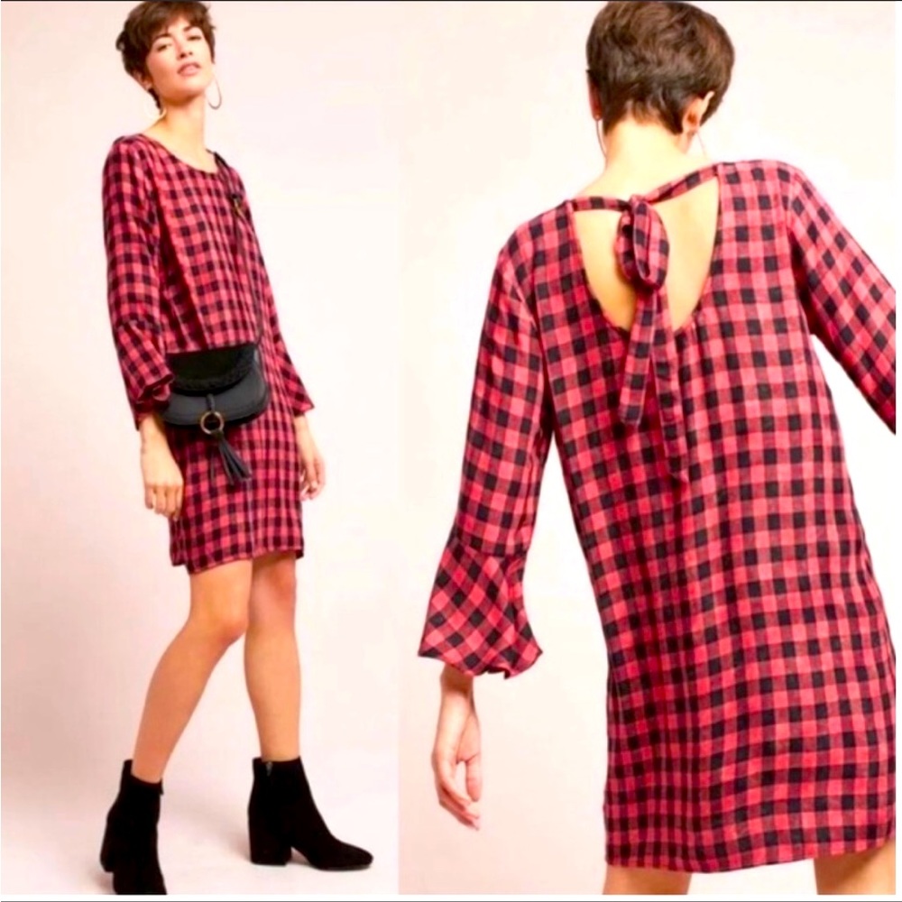 Anthropologie Cloth and Stone Buffalo Plaid Dress L